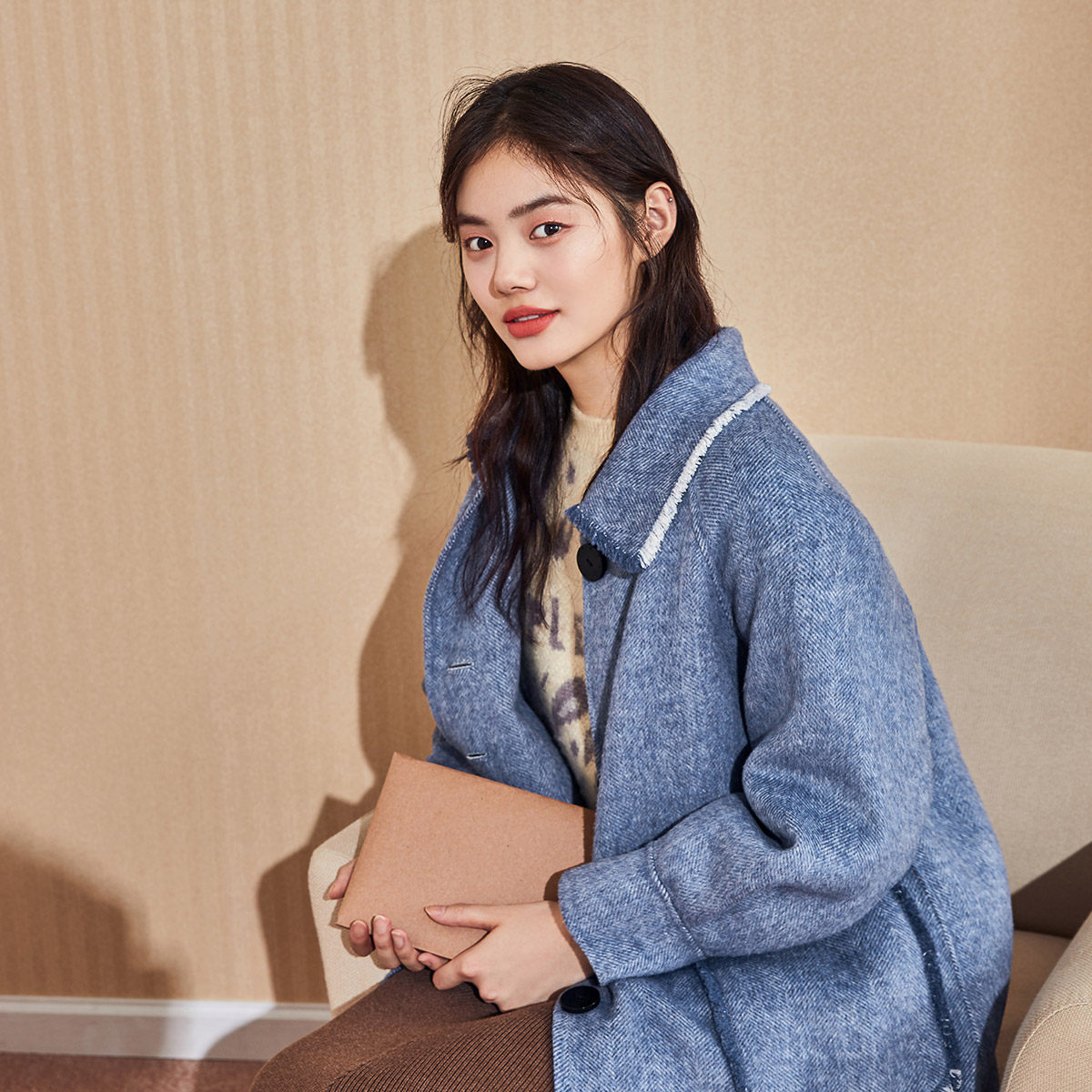 太平鸟法式复古中长款2019毛呢大衣 太平鸟毛呢外套