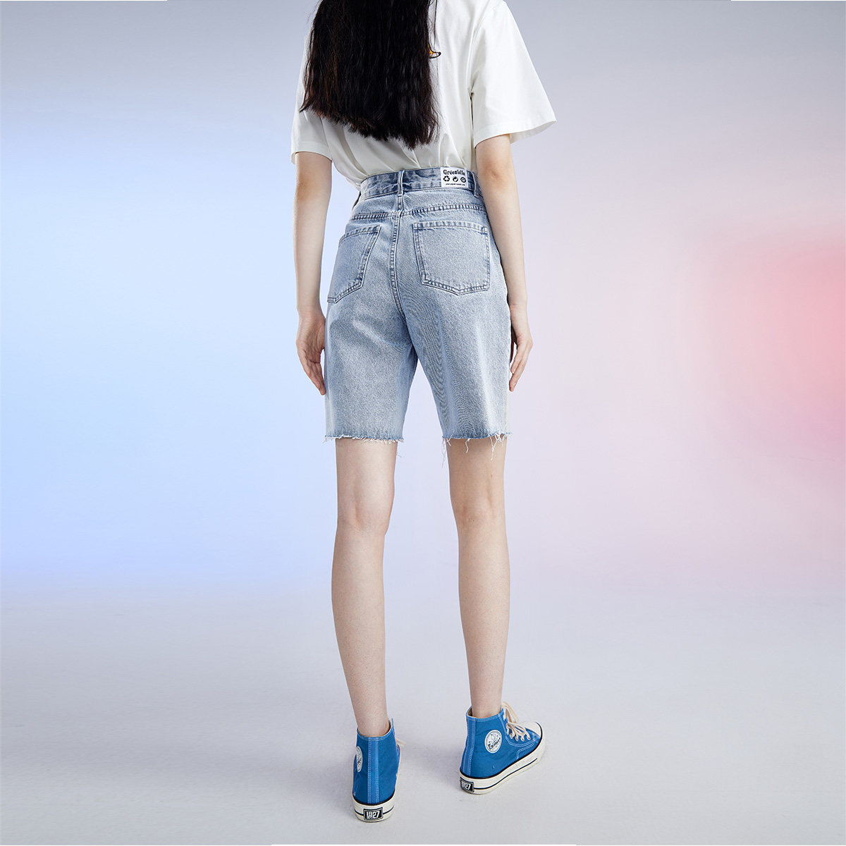 太平鸟高腰阔腿休闲短裤女夏牛仔裤 太平鸟普埃拉牛仔裤