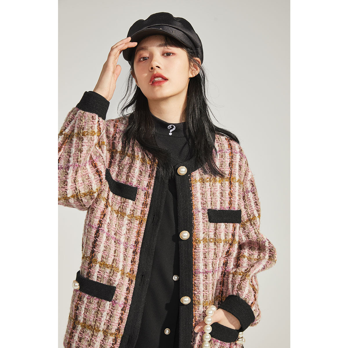 太平鸟粗花呢格纹外套韩版气质秋冬 太平鸟毛呢外套