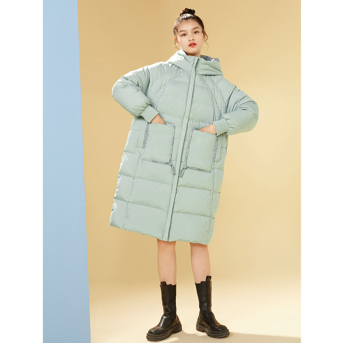 太平鸟2020新款中长款连帽长白鸭绒 太平鸟喜之乐羽绒服