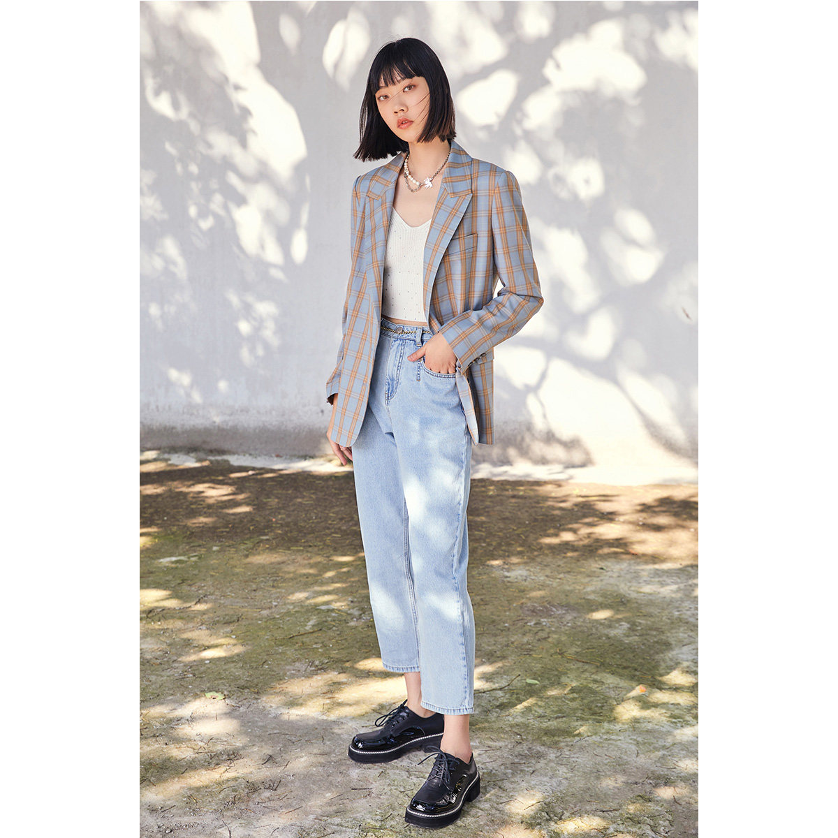 【商场同款】太平鸟2020秋季新款格纹 太平鸟西装