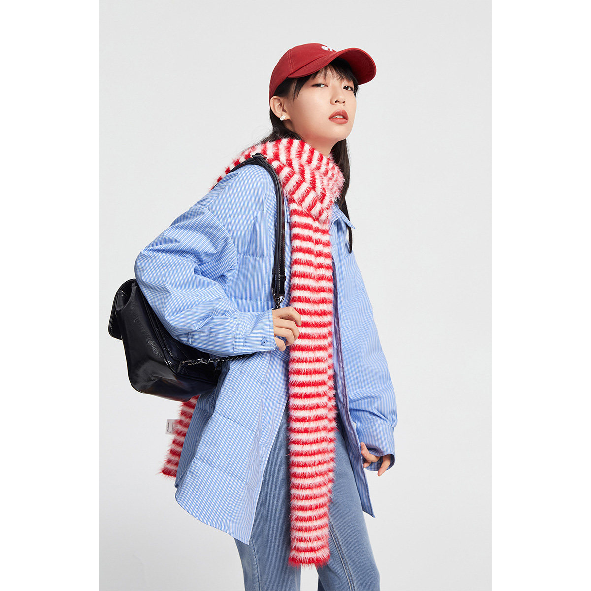 太平鸟竖条纹羽绒服2021年冬季衬衫 太平鸟喜之乐羽绒服