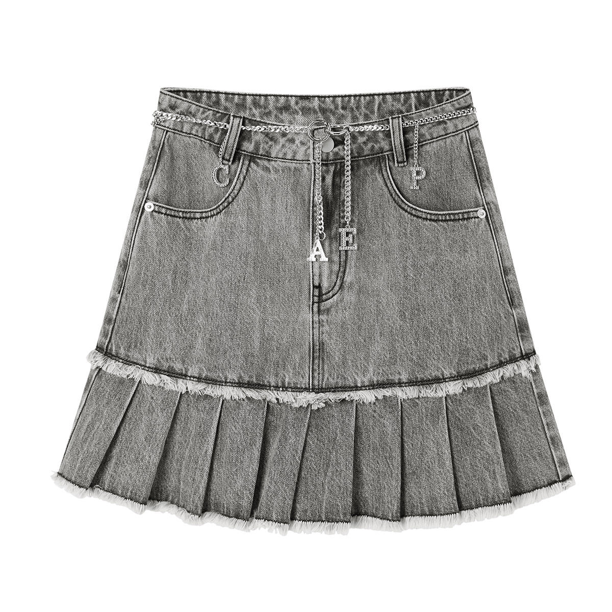 太平鸟复古水洗灰色2020春季牛仔裙 太平鸟普埃拉半身裙