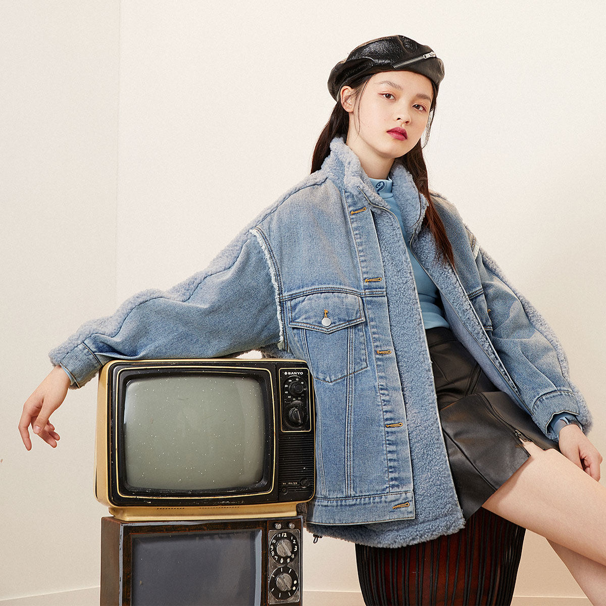 太平鸟假两件牛仔2020秋冬新款休闲 太平鸟广仁短外套