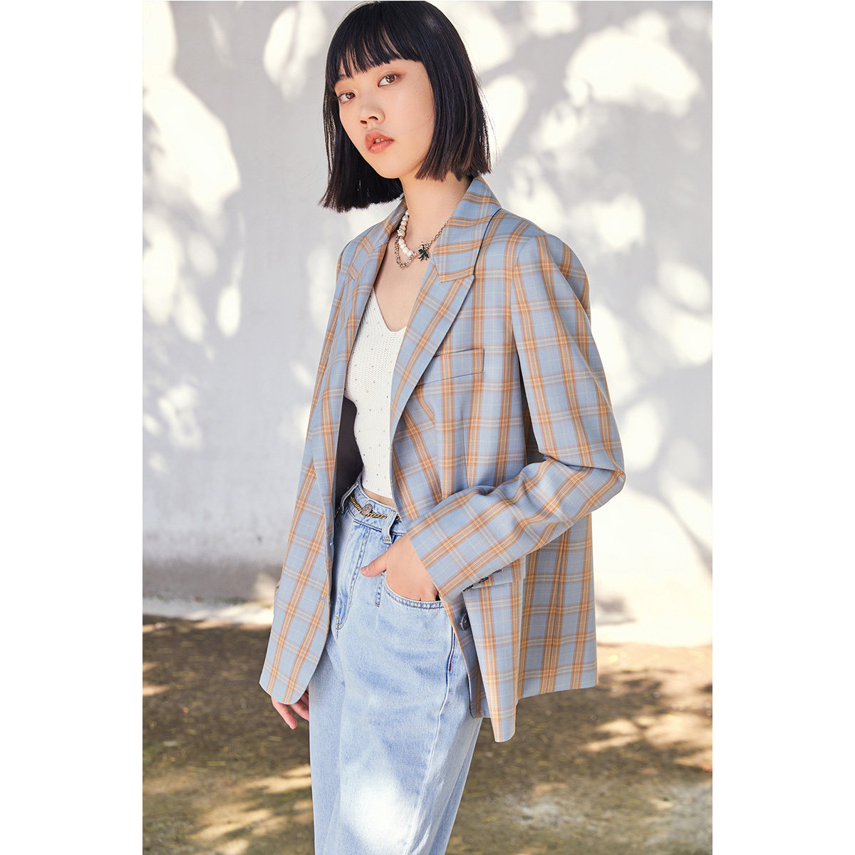 【商场同款】太平鸟2020秋季新款格纹 太平鸟西装