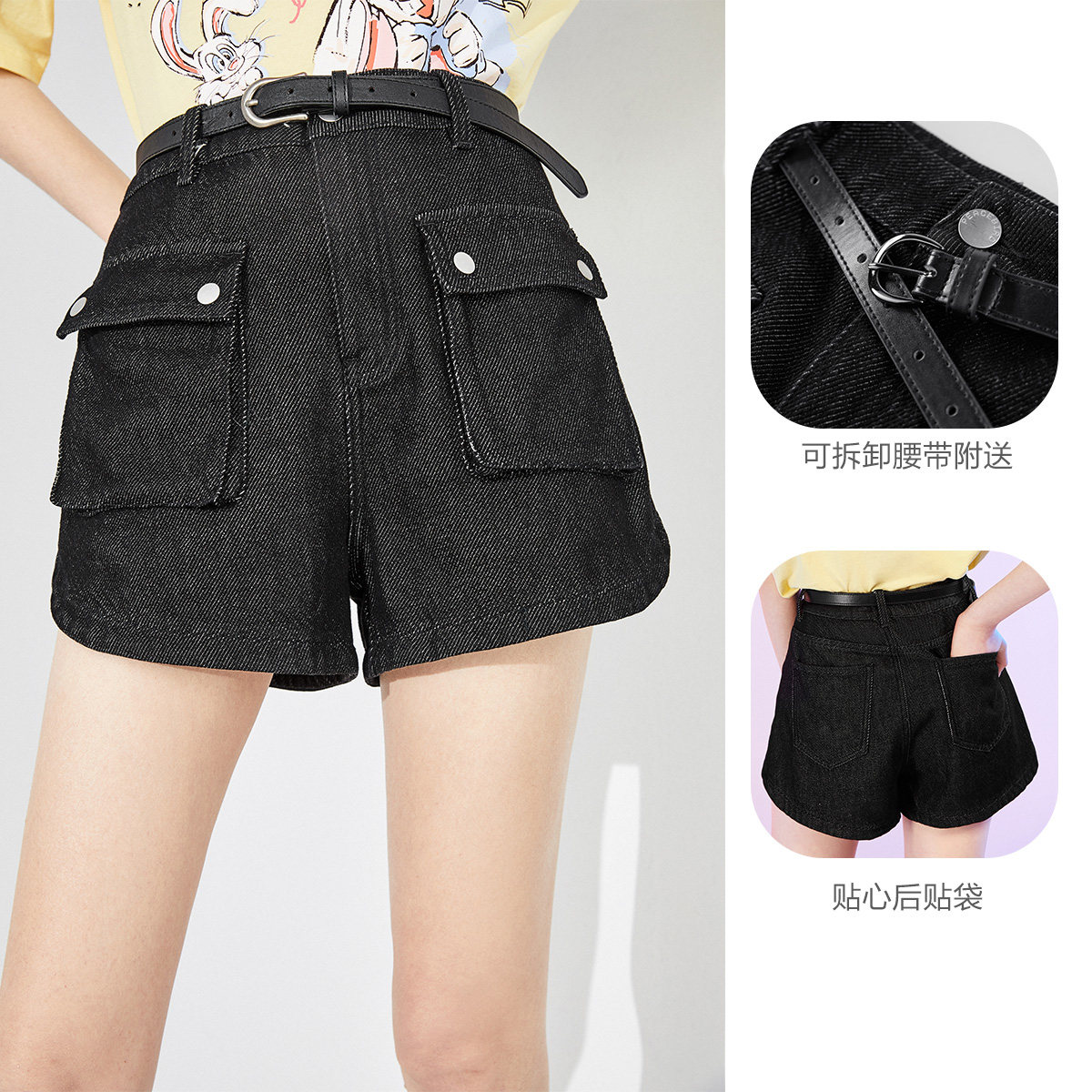 太平鸟工装高腰牛仔2020夏季短裤 太平鸟普埃拉牛仔裤