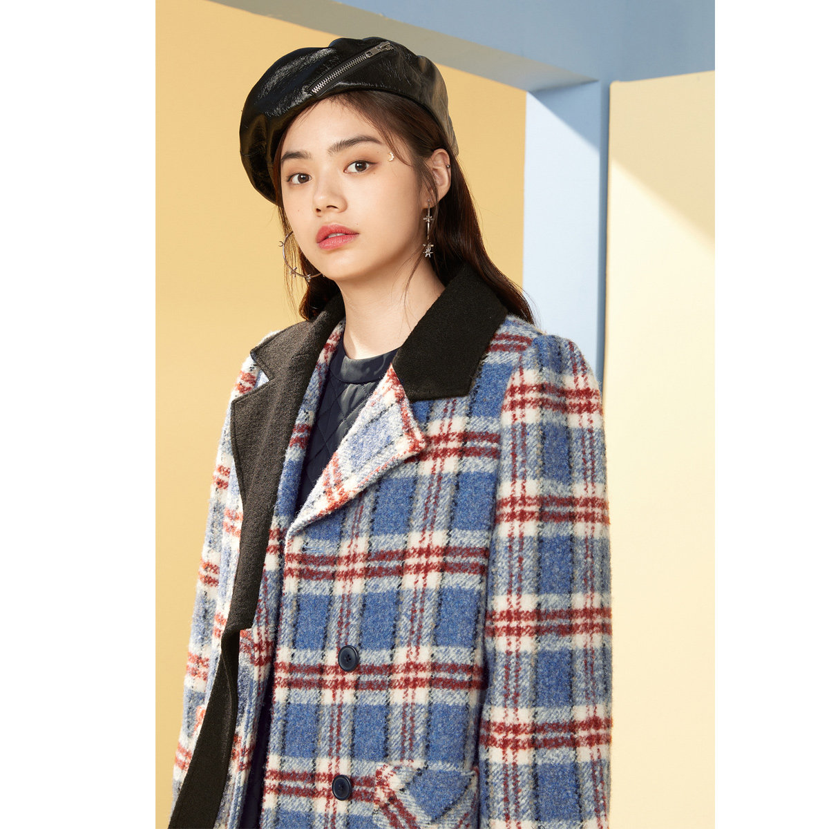 太平鸟中长款格纹2020冬季新款大衣 太平鸟喜之乐毛呢外套