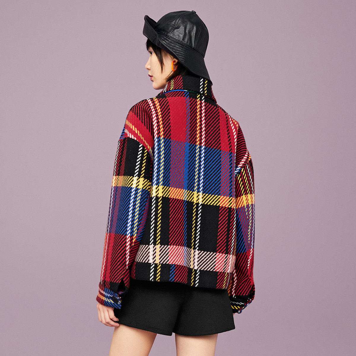 太平鸟红色格子流苏2020羊毛大衣 太平鸟广仁毛呢外套