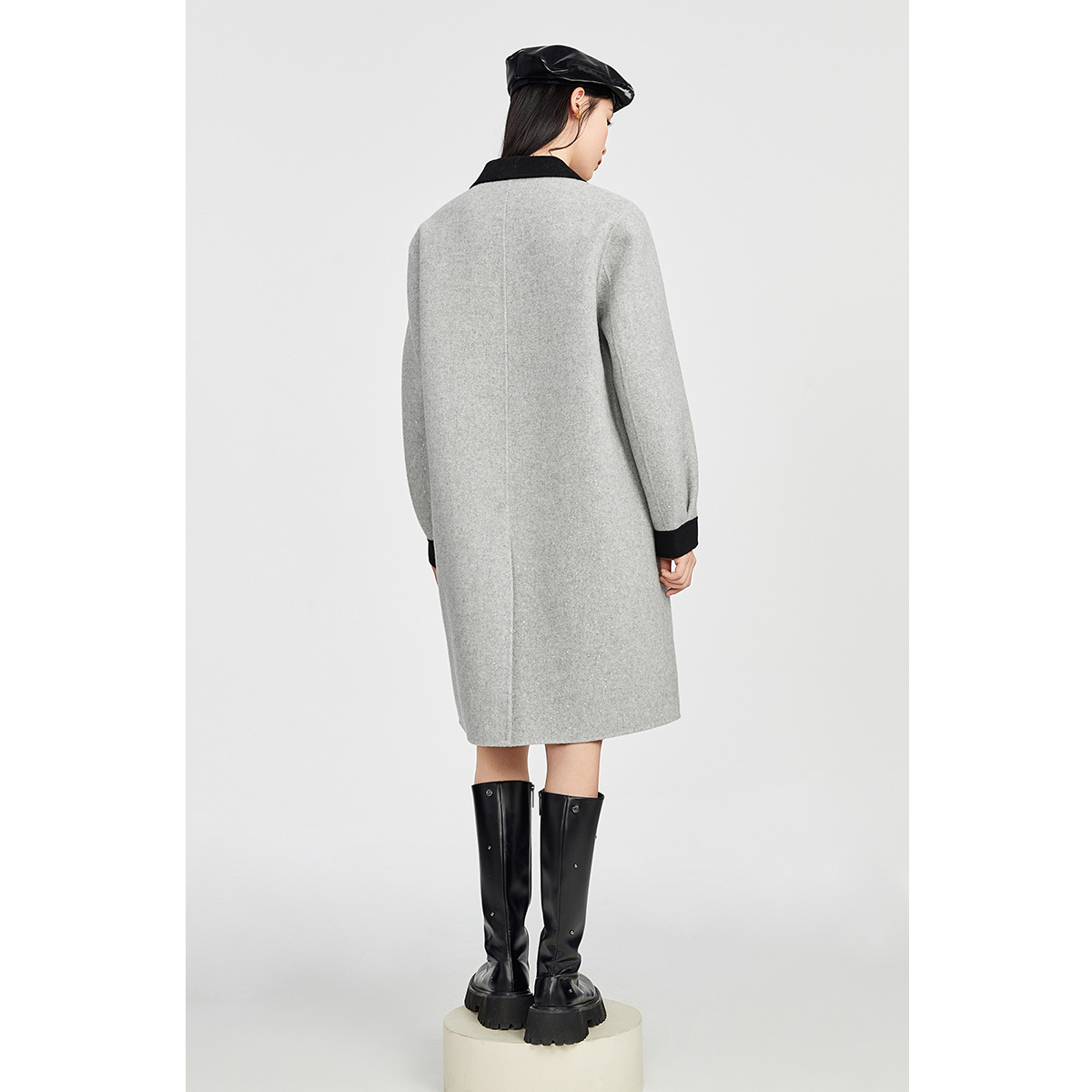 太平鸟气质翻领双面2021粗花呢大衣 太平鸟广仁毛呢外套