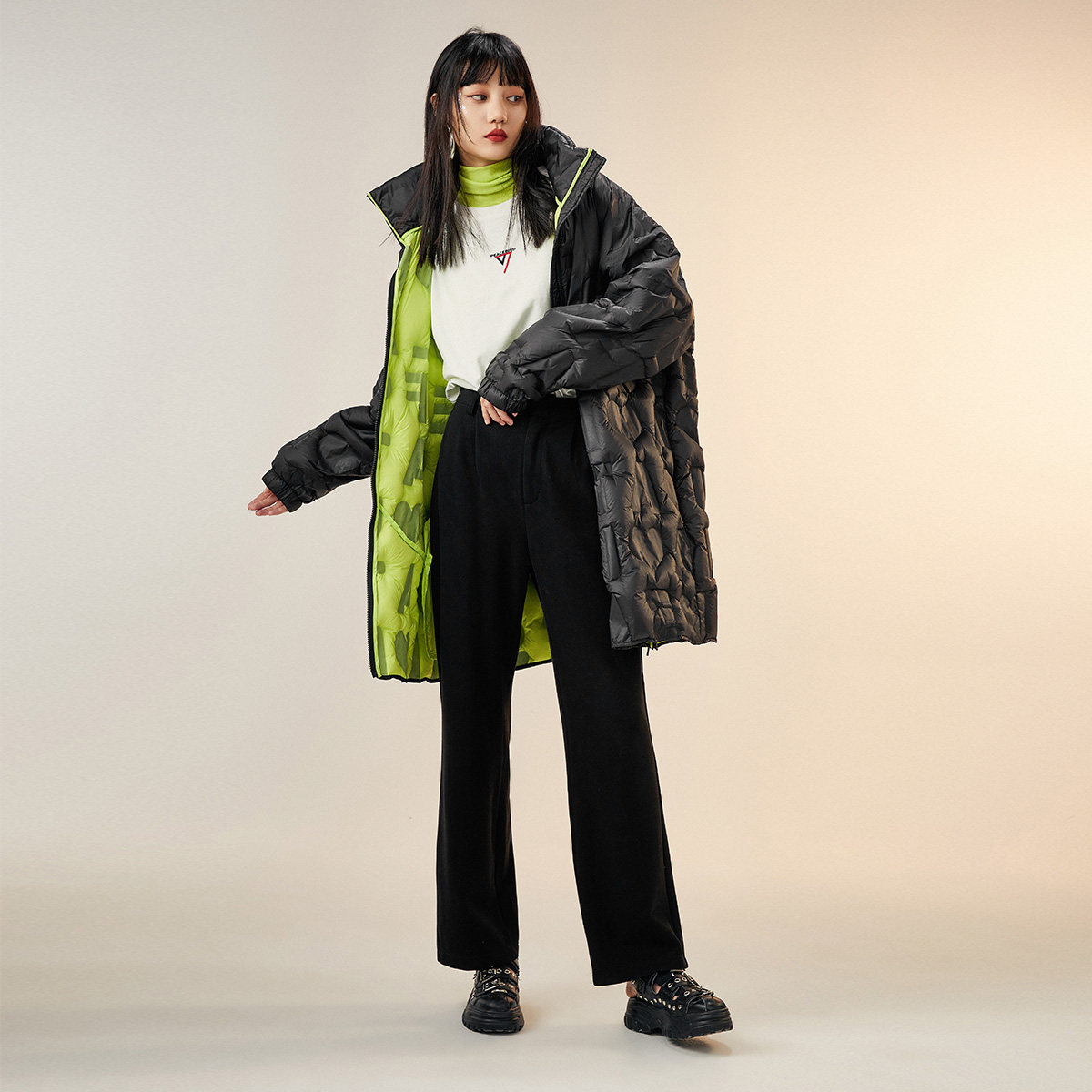 2#【戚薇明星同款】太平鸟黑色立领 太平鸟羽绒服