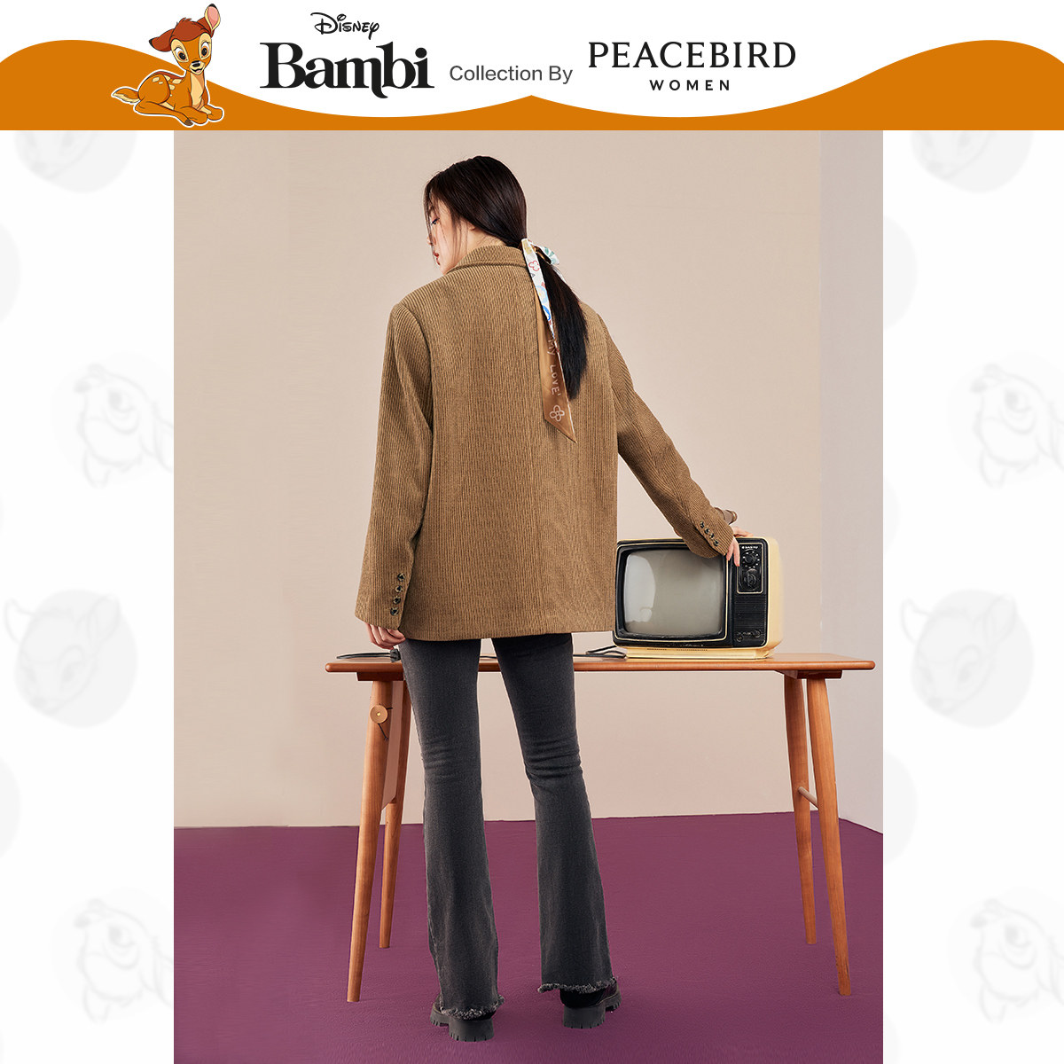 【小鹿斑比联名】太平鸟灯芯绒小西服 太平鸟喜之乐短外套