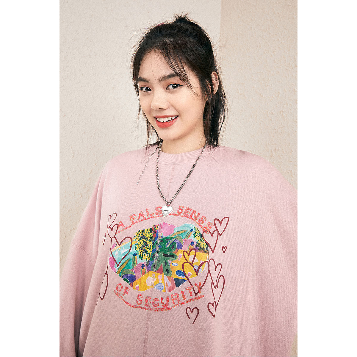 太平鸟圆领印花廓形2020秋季卫衣 太平鸟普埃拉卫衣/绒衫