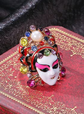 京剧刀马旦脸谱戒指女民族风食指指环可爱戏曲复古饰品首饰小礼品