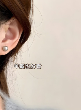 S999纯银灰珍珠蝴蝶结长款耳坠