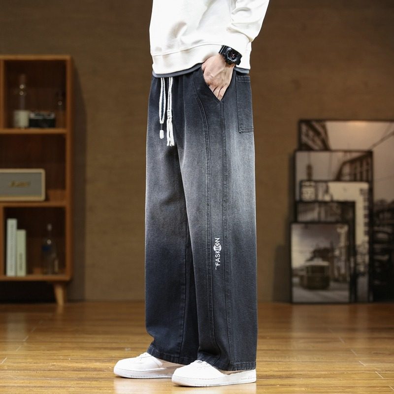 美式复古蓝色牛仔裤子男士宽松休闲潮牌直筒潮牌百搭简约垂感裤子,淘宝优惠券,粉丝福利购,淘宝优惠卷