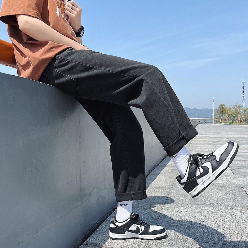 美式复古简约基础牛仔裤秋季宽松潮流百搭运动休闲抽绳直筒裤子男,淘宝优惠券,粉丝福利购,淘宝优惠卷