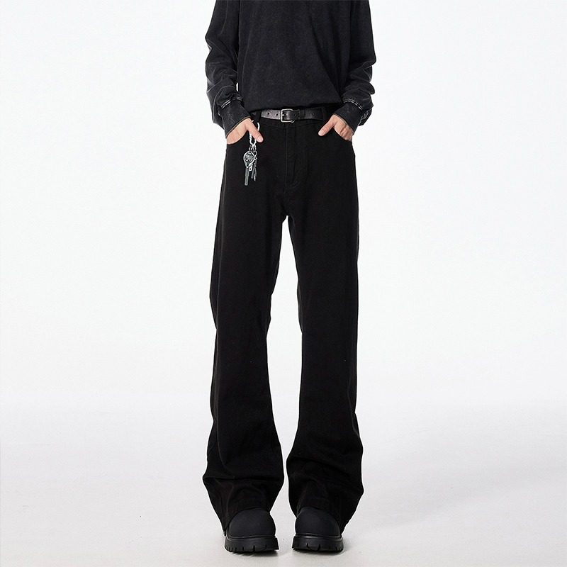 潮牌宽松巴黎bootcut直筒休闲裤子美式高街弯刀黑色牛仔裤男秋季,淘宝优惠券,粉丝福利购,淘宝优惠卷