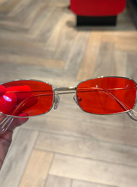 时尚方形小框太阳镜金属框跨境街拍潮酷墨镜大红色嘻哈蹦迪眼镜