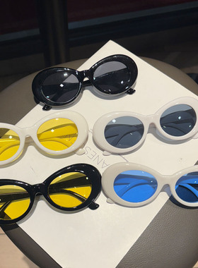 韩版嘻哈椭圆框墨镜白色红色猫眼复古搞怪网红演出道具太阳眼镜