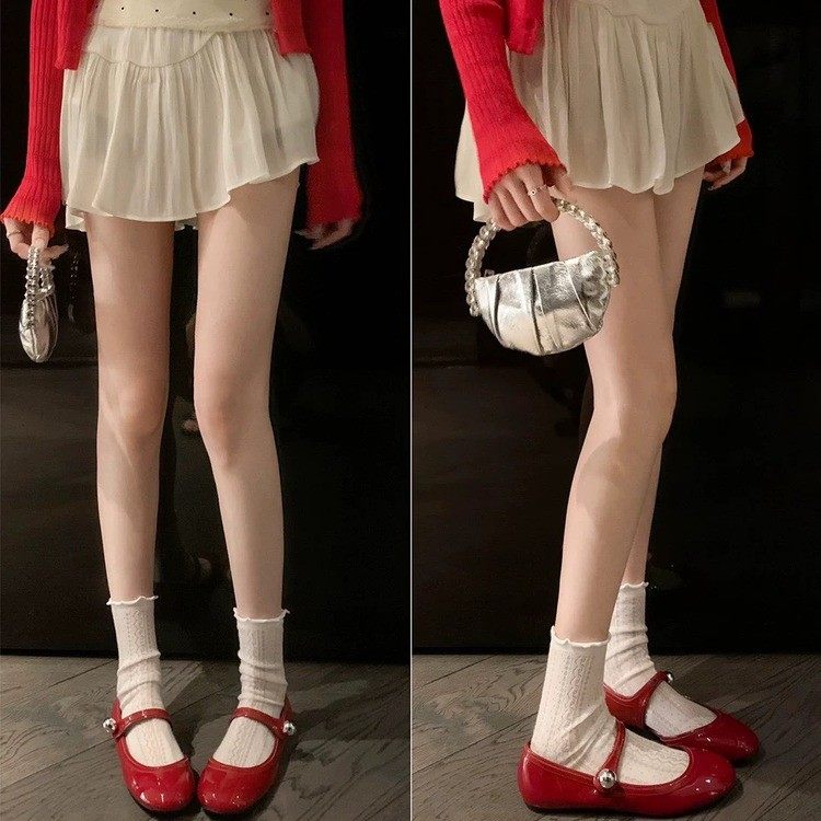 法式可爱圆头平底单鞋女2026新款百搭侧空配裙子红色浅口玛丽珍鞋,淘宝优惠券,粉丝福利购,淘宝优惠卷