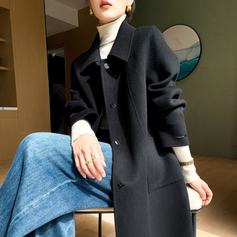 2025秋冬新款高端双面呢羊绒大衣女中长款100%羊毛红色毛呢外套,淘宝优惠券,粉丝福利购,淘宝优惠卷