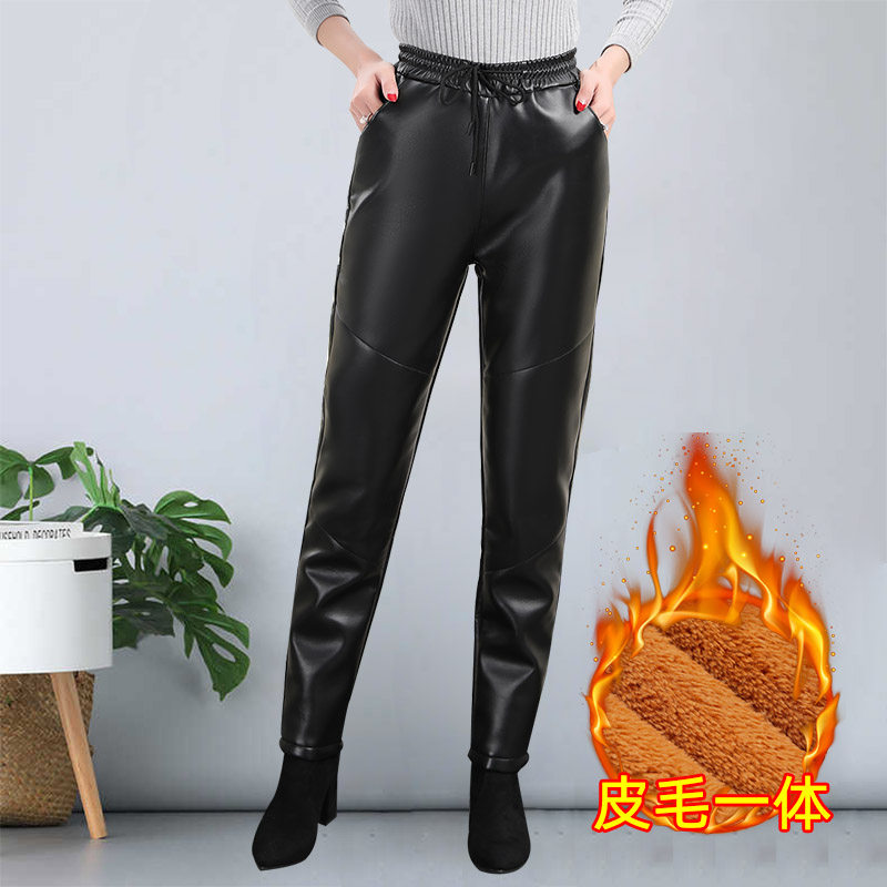 中老年女皮裤外穿护膝保暖妈妈裤子防风防水加绒加厚秋冬高腰宽松,淘宝优惠券,粉丝福利购,淘宝优惠卷