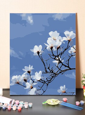 清新玉兰花风景画数字油画diy