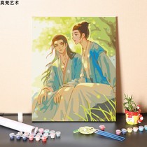 Digital oil painting diy hand filling long phase with small six leaves seventeen cartoon characters hand-painted painted oil color drawing