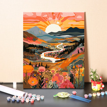 Digital Oil Painting Diy Fill Dopamine Color Sun Rising Wind Landscape Painting Healing Ensemble Handmade color oil color painting