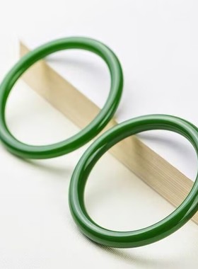 和田色玉碧绿绿玉手镯细条女款菠菜绿帝王绿少女圆条高端新品