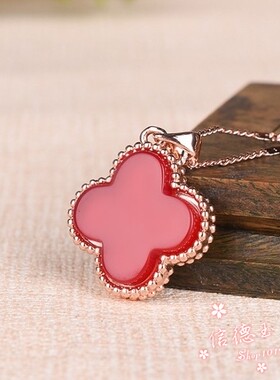 四叶草925银黑玛瑙吊坠送女友