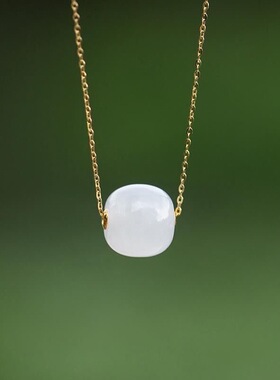 上新和田色玉吊坠路路通和田玉项链彩银女配饰锁骨链生日礼物简约