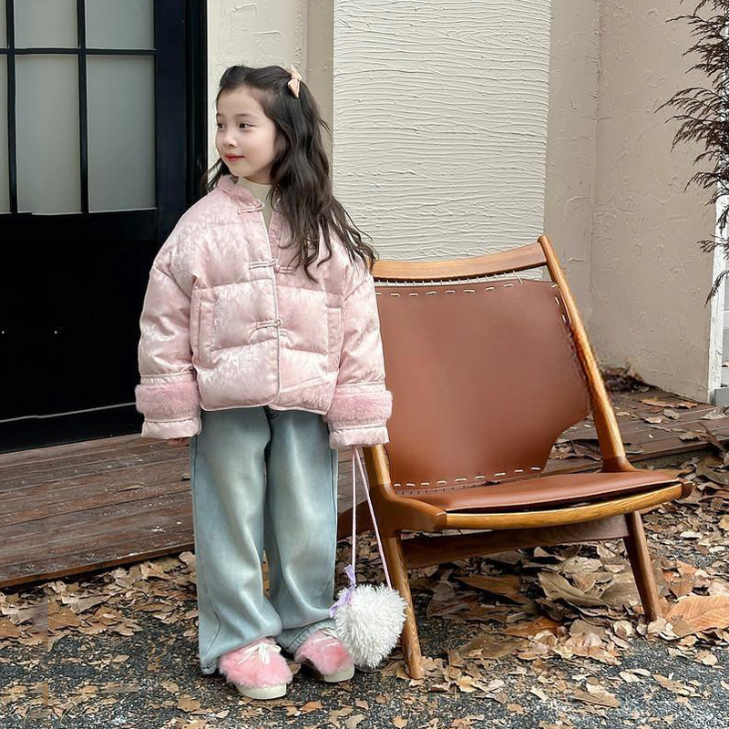 女童羽绒服新中式2025冬季儿童盘扣提花保暖外套国风白鸭绒拜年服,淘宝优惠券,粉丝福利购,淘宝优惠卷