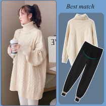 Pregnant Woman Autumn Clothing Suit Fashion style 2023 Long sleeves High neckline sweater for a pregnant autumn winter pregnant woman Liondress