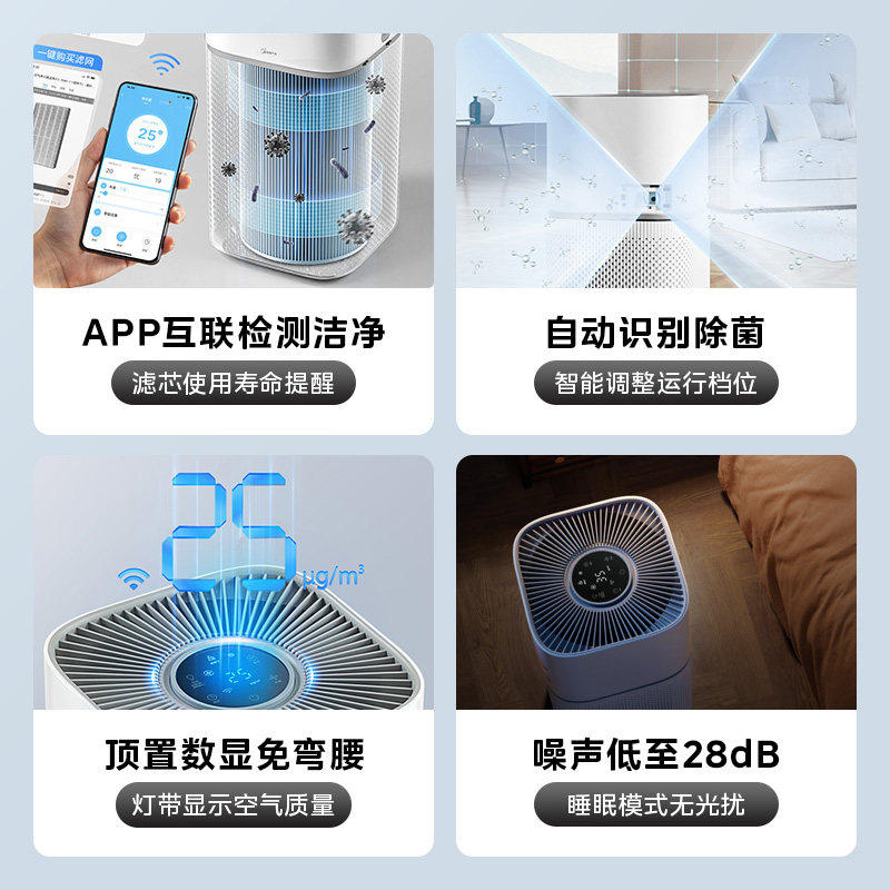 美的空气净化器家用卧室除甲醛除烟味过敏源净化机过滤器Z1Pro