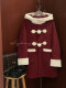Mid-length preppy style red hooded woolen coat