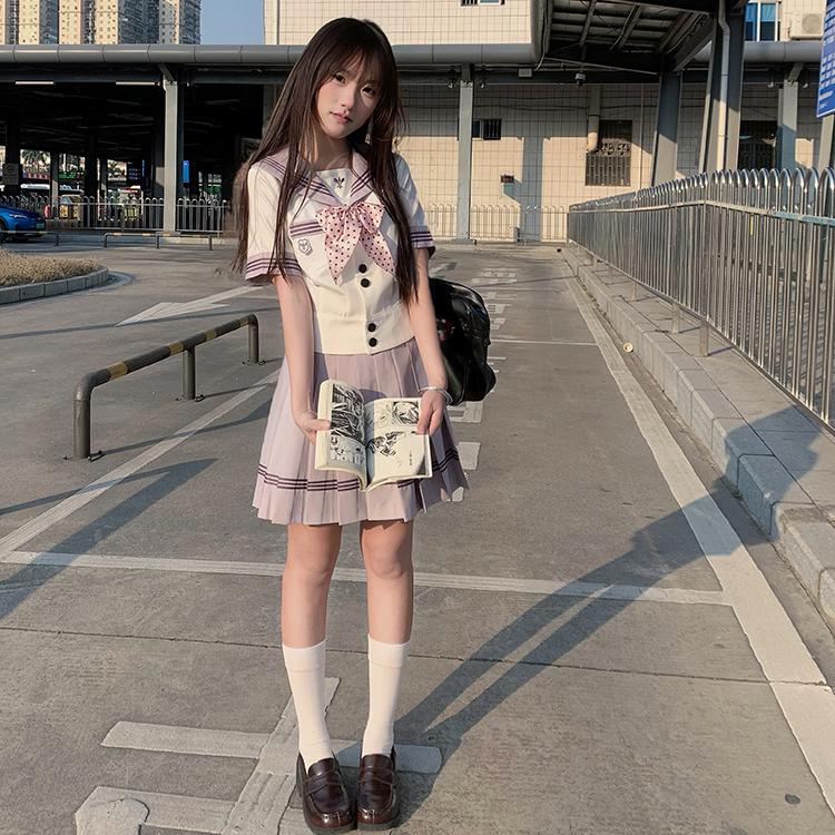 星星抱月球小水 jk制服水手服套装校供感日系中间服领结百褶裙女-图2