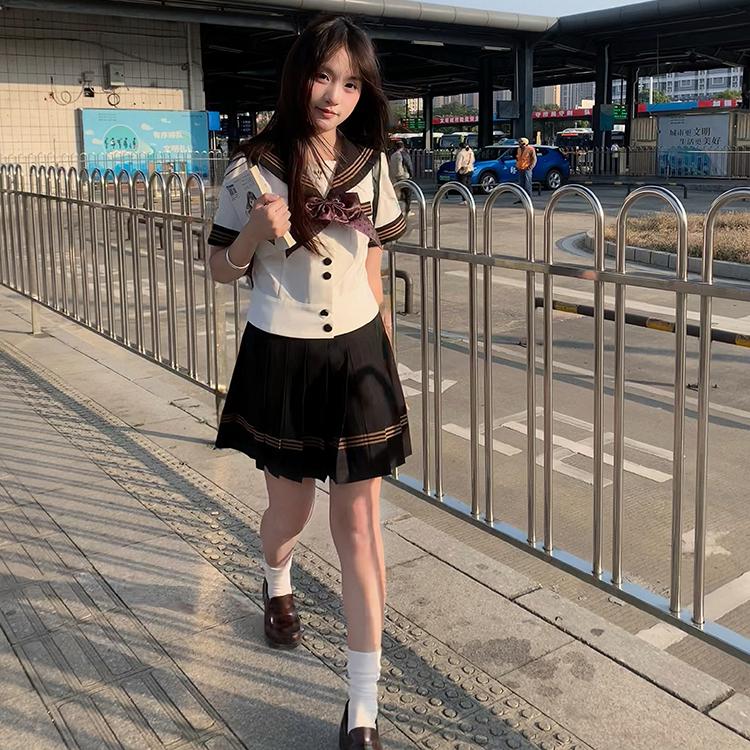 星星抱月球小水 jk制服水手服套装校供感日系中间服领结百褶裙女-图1