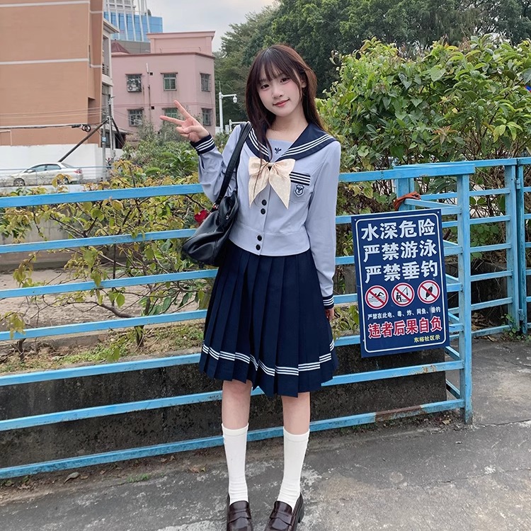 星星抱月球小水 jk制服水手服套装校供感日系中间服领结百褶裙女-图0