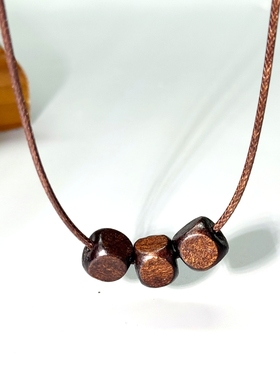 不掉色高级复古木质方块项圈