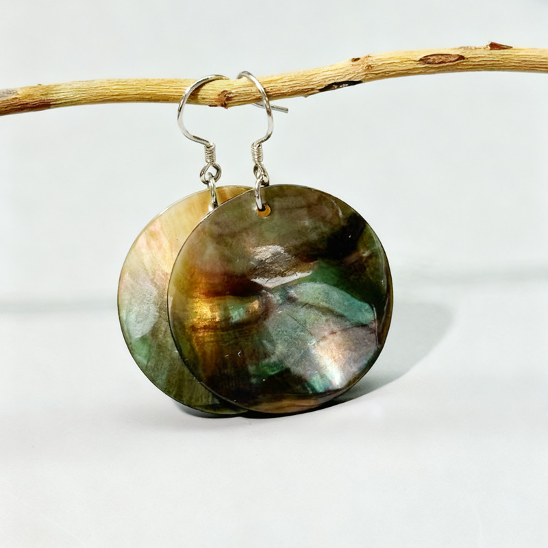 不掉色S925纯银天然黑贝壳圆形耳环女耳饰高级时尚气质小众耳饰潮,淘宝优惠券,粉丝福利购,淘宝优惠卷