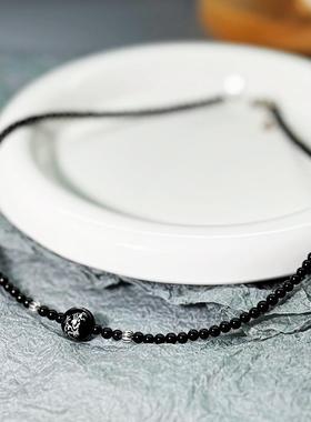 S925纯银国潮风天然黑玛瑙项链