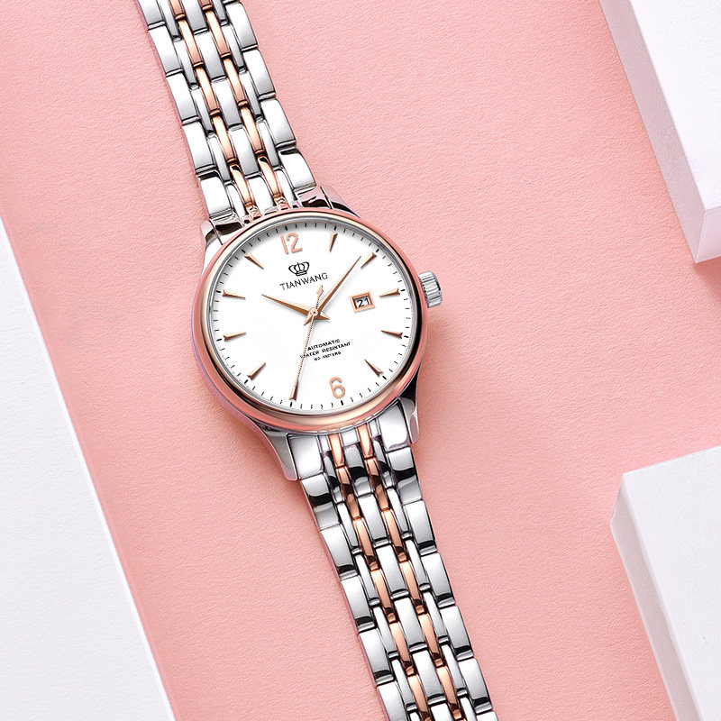 天王表气质手表女经典精致机械表昆仑系列防水钢带情侣女表5845