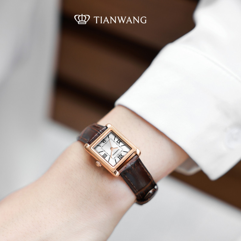 天王表星辰系列复古摩登小方表31315牛皮表带秋冬美拉德石英手表