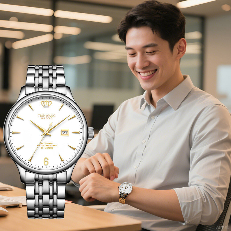 King of Heaven Gold Label Blessing 18K Gold LOGO Men's Watch Steel Strap Business Automatic Mechanical Watch 5845 Chinese Valentine's Day Gift