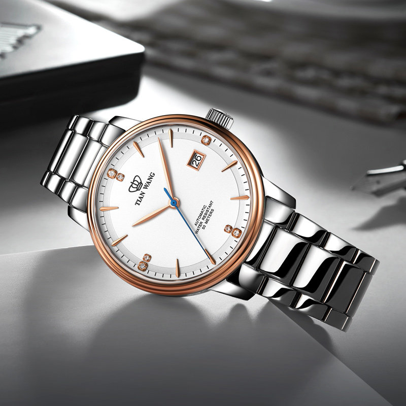 天王昆仑系列蓝针商务防水机械表 天王国产腕表