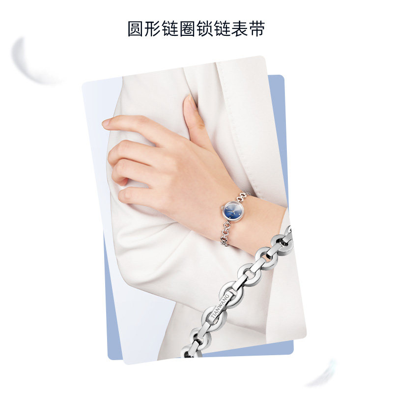 天王渐变蓝20mm小表盘手链式女表 天王国产腕表