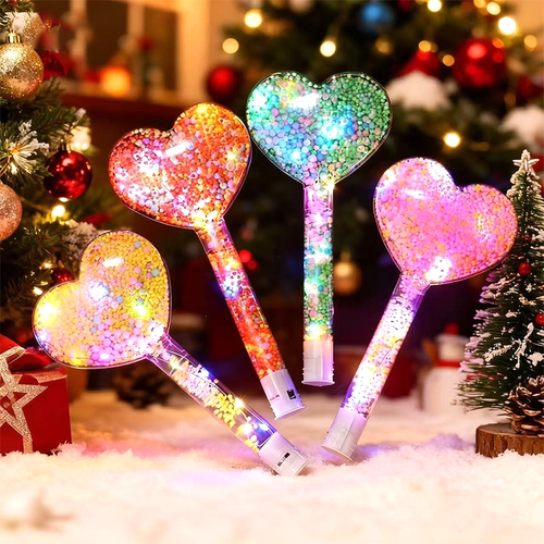 新款圣诞节七彩雪花棒发光荧光棒儿童玩具星星爱心棒闪光棒应援棒 - 图3