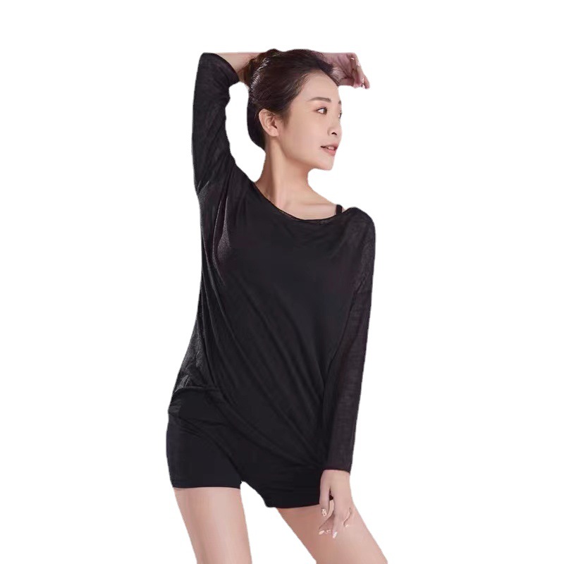 古典舞身韵纱衣长袖女中国舞蹈形体练功服上衣宽松艺考生上课罩衫 - 图3