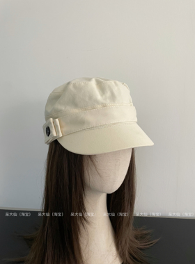 韩系古早感～秋季新品鸭舌帽子女复古平顶帽纽扣显脸小马术帽甜酷